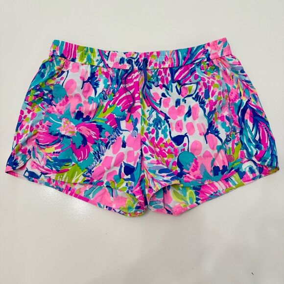 Lilly Pulitzer Womens Pink Blue Gumbo Limbo Run Around Beach Shorts Medium - Picture 1 of 5